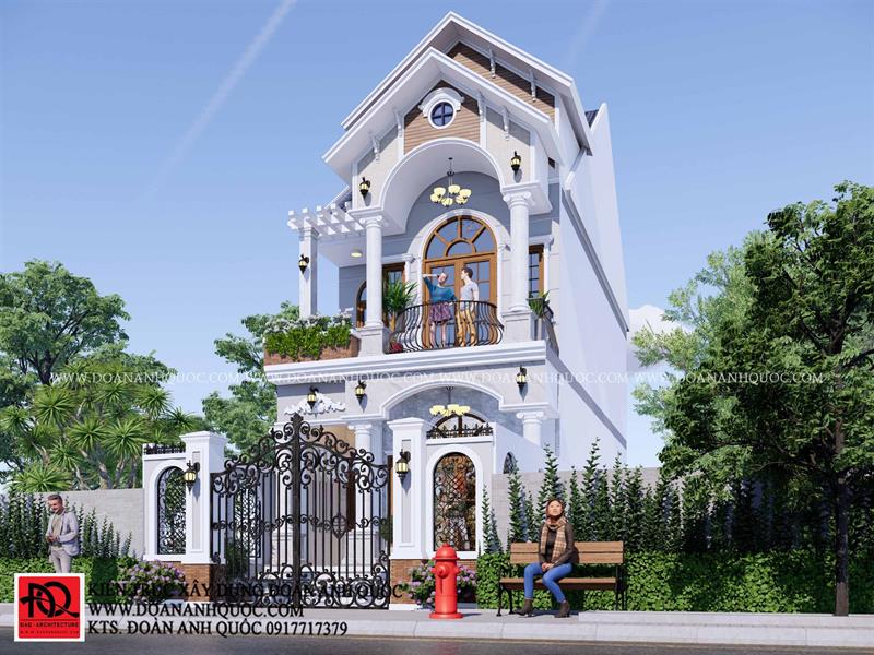 Thiết kế nhà Phan Thiết, Xây nhà trọn gói Phan Thiết, Thi công nhà trọn gói Phan Thiết, Thiết kế Thi công nội thất Phan Thiết Bình Thuận, Công ty Xây dựng Bình Thuận, Thiết kế nhà Bình Thuận, Xây nhà trọn gói Bình Thuận. Mẫu nhà phố tân cổ điển mái thái 1 trệt 1 lầu 6x14 3 phòng ngủ tại Phan Thiết