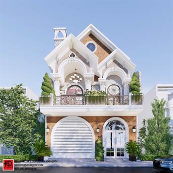 Mô hình thiết kế ngôi nhà tân cổ điển 2 tầng cửa vòm tại Phan Thiết